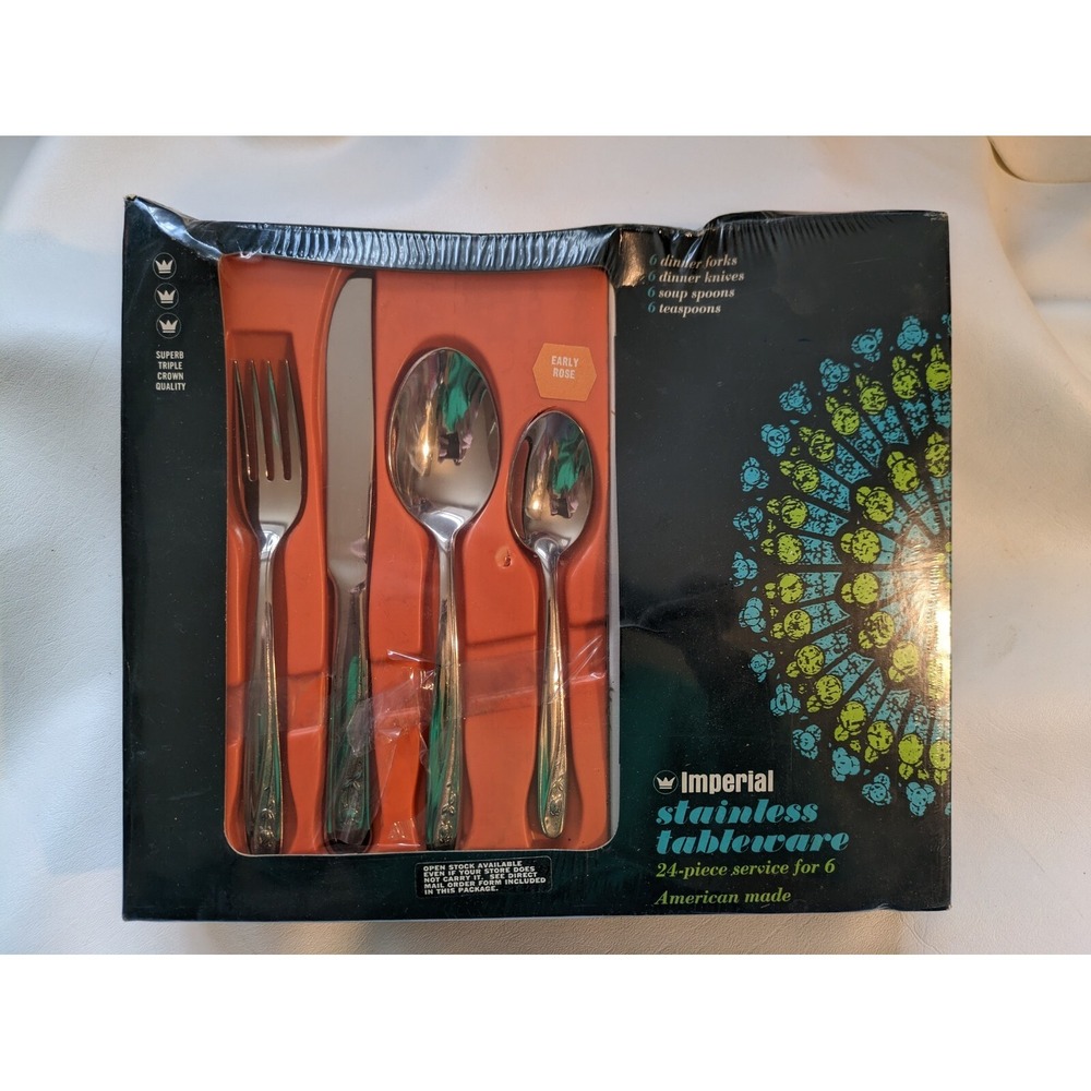 Service for 6 Imperial Early Rose Stainless Steel USA Box 24 Pieces Box NEW